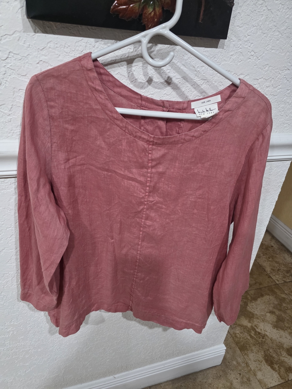 Nicole Miller Rose Pink Linen-Blend Pullover Top 100% Linen